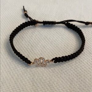 Stella&Dot Sidewinder Brown Pulley Cord Bracelet Rose Gold Crystal Snake Charm